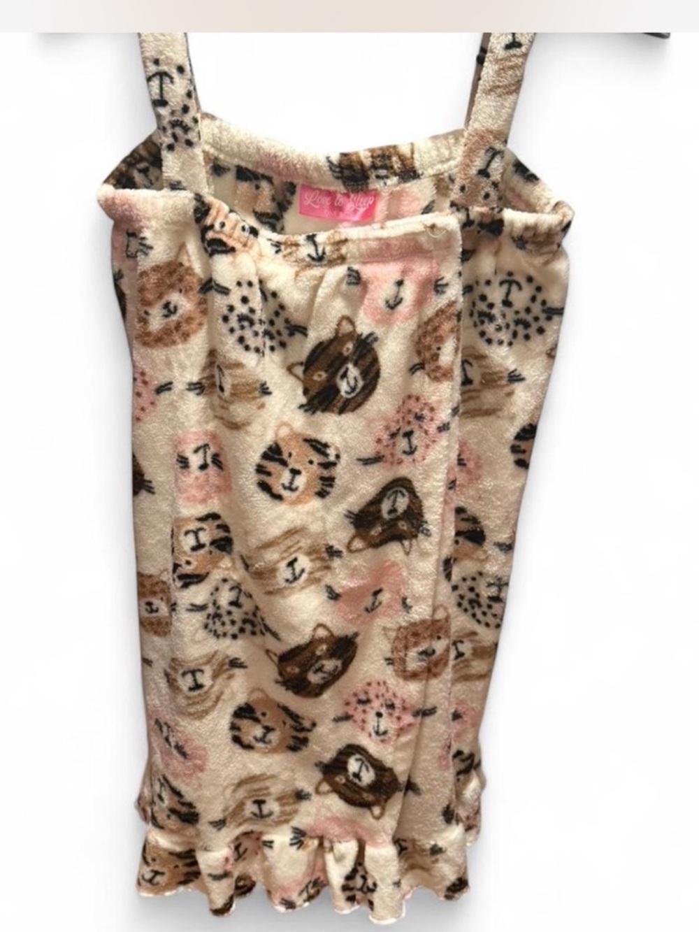 Cozy Cat Print Plush Slip Dress - Cream & Pink